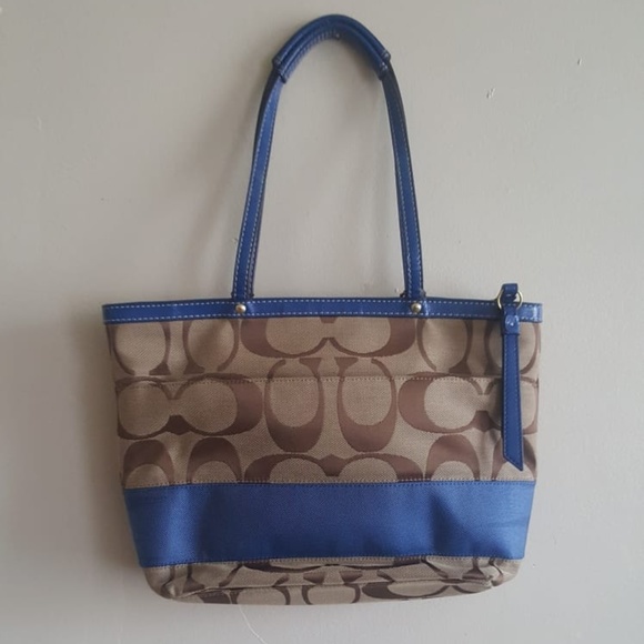 Tan and Blue Coach Canvas Bag - Picture 2 of 8
